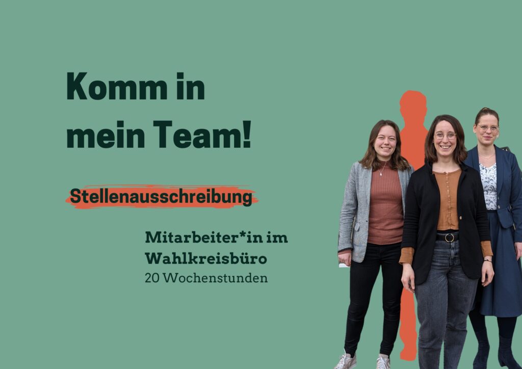 Drei Frauen auf einem Teamfoto mit dem Textaufruf: "Komm in mein Team!"